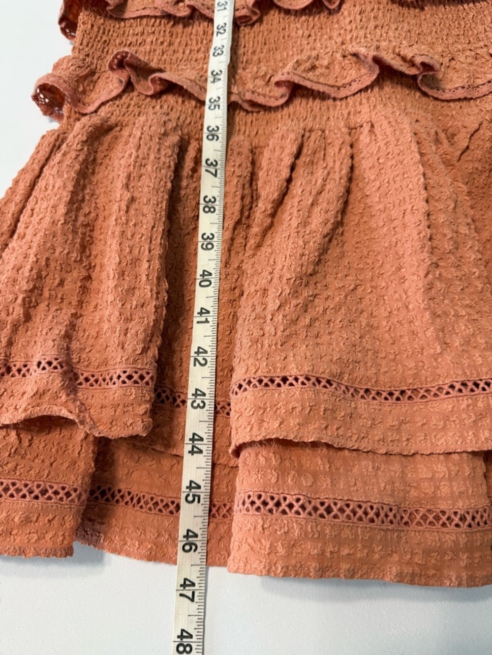Rachel Parcell Bubble Crepe Smocked Ruffle Midi Dress XS Dusty Peach - Picture 16 of 16